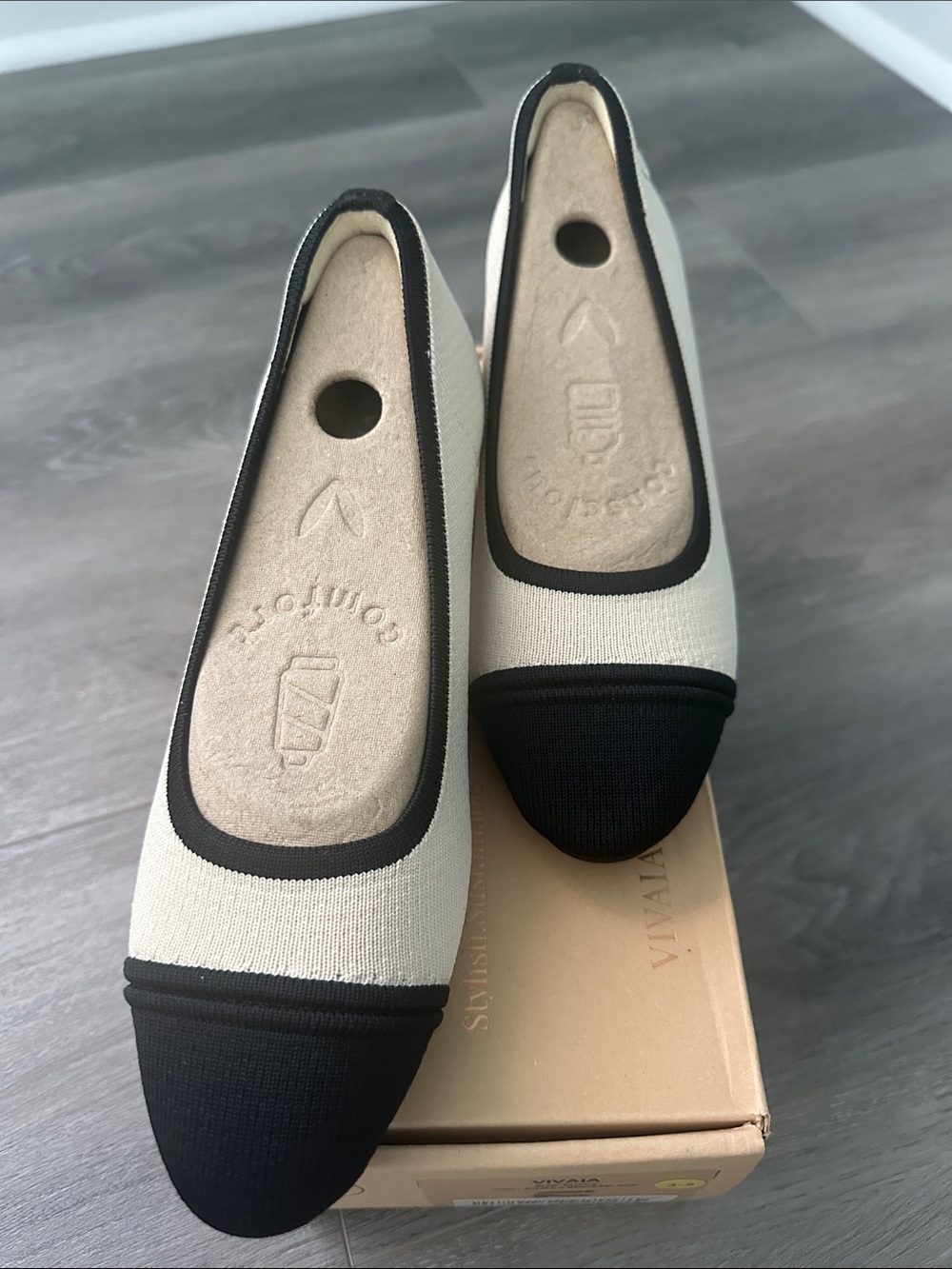 Women's Two-Tone Cream and Black Ballet Flats - Slip-On Comfort